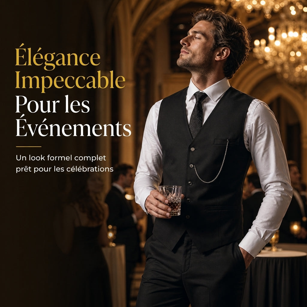 Ensemble de costume de cérémonie 3 pièces coupe ajustée pour homme