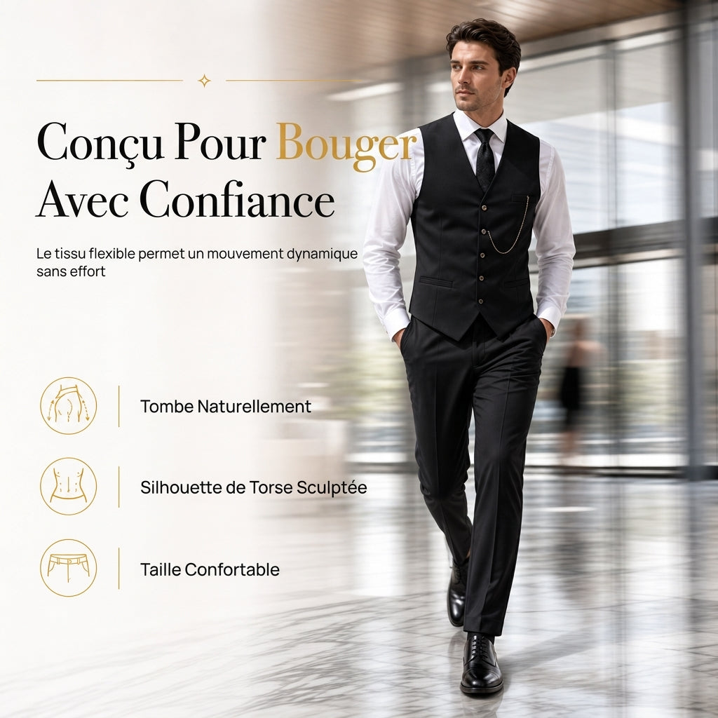 Ensemble de costume de cérémonie 3 pièces coupe ajustée pour homme