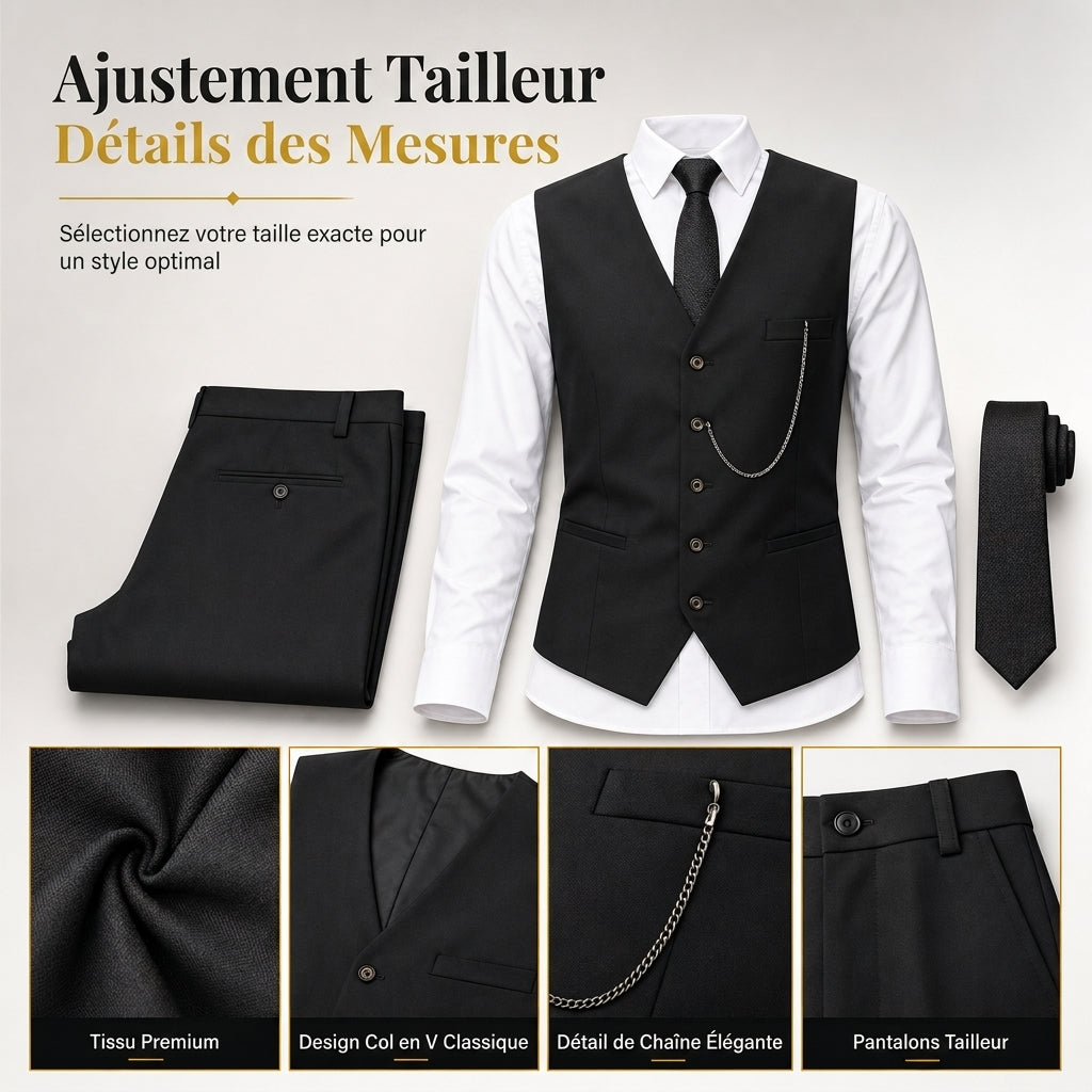 Ensemble de costume de cérémonie 3 pièces coupe ajustée pour homme