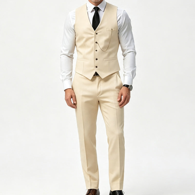 Ensemble de costume de cérémonie 3 pièces coupe ajustée pour homme