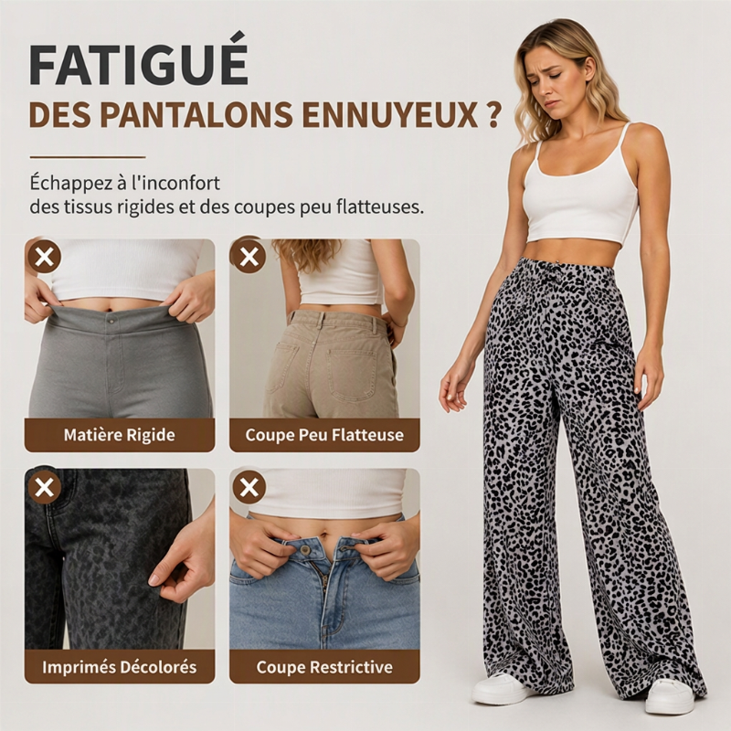 Pantalon large droit à imprimé léopard pour femme, style mode