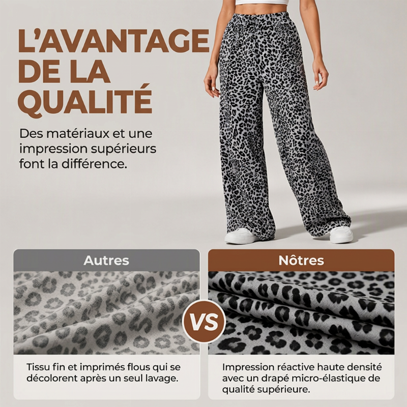 Pantalon large droit à imprimé léopard pour femme, style mode