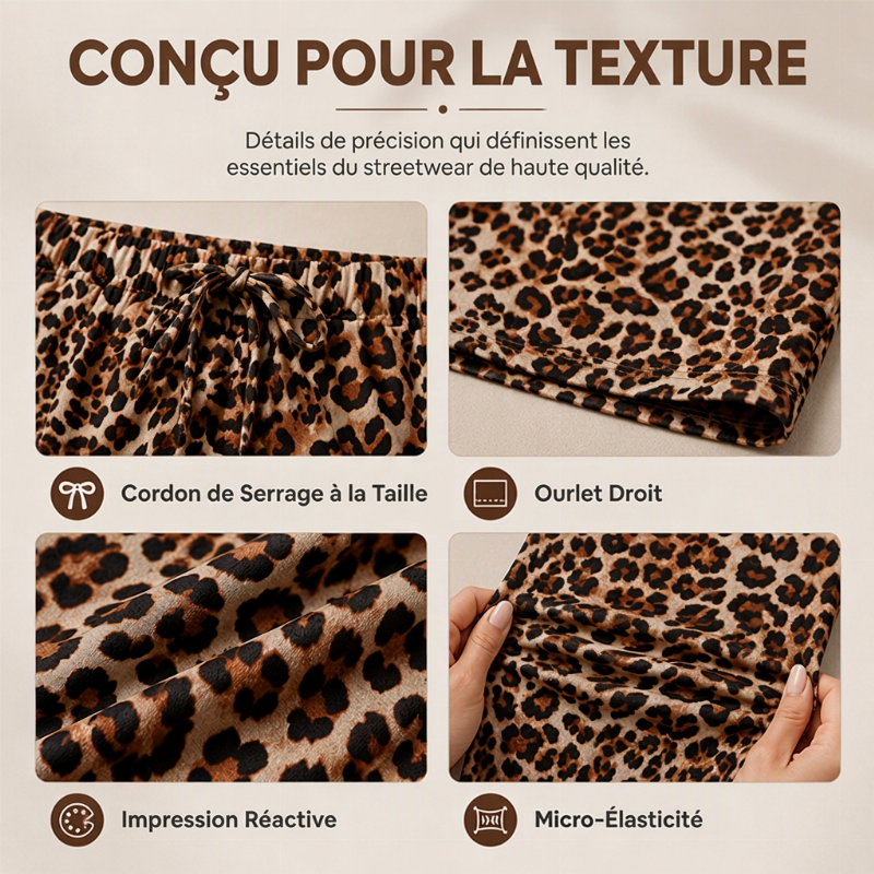 Pantalon large droit à imprimé léopard pour femme, style mode
