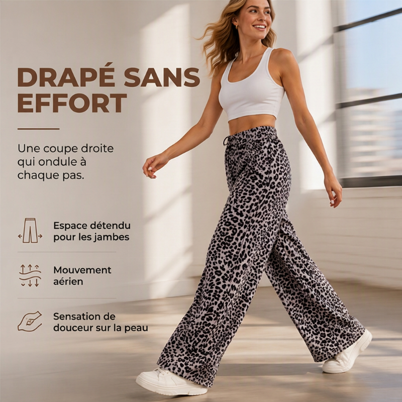 Pantalon large droit à imprimé léopard pour femme, style mode