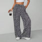 Pantalon large droit à imprimé léopard pour femme, style mode