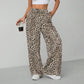 Pantalon large droit à imprimé léopard pour femme, style mode