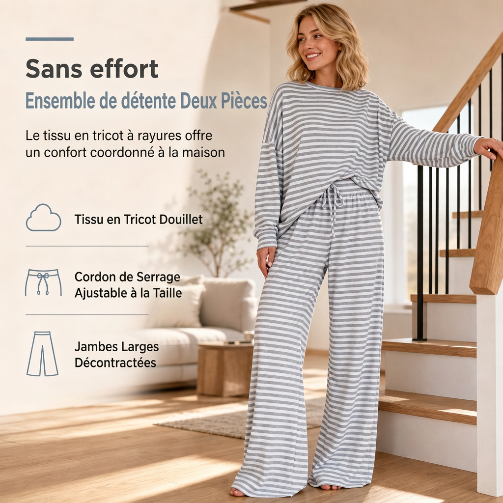 Ensemble décontracté pour femme : haut rayé et pantalon