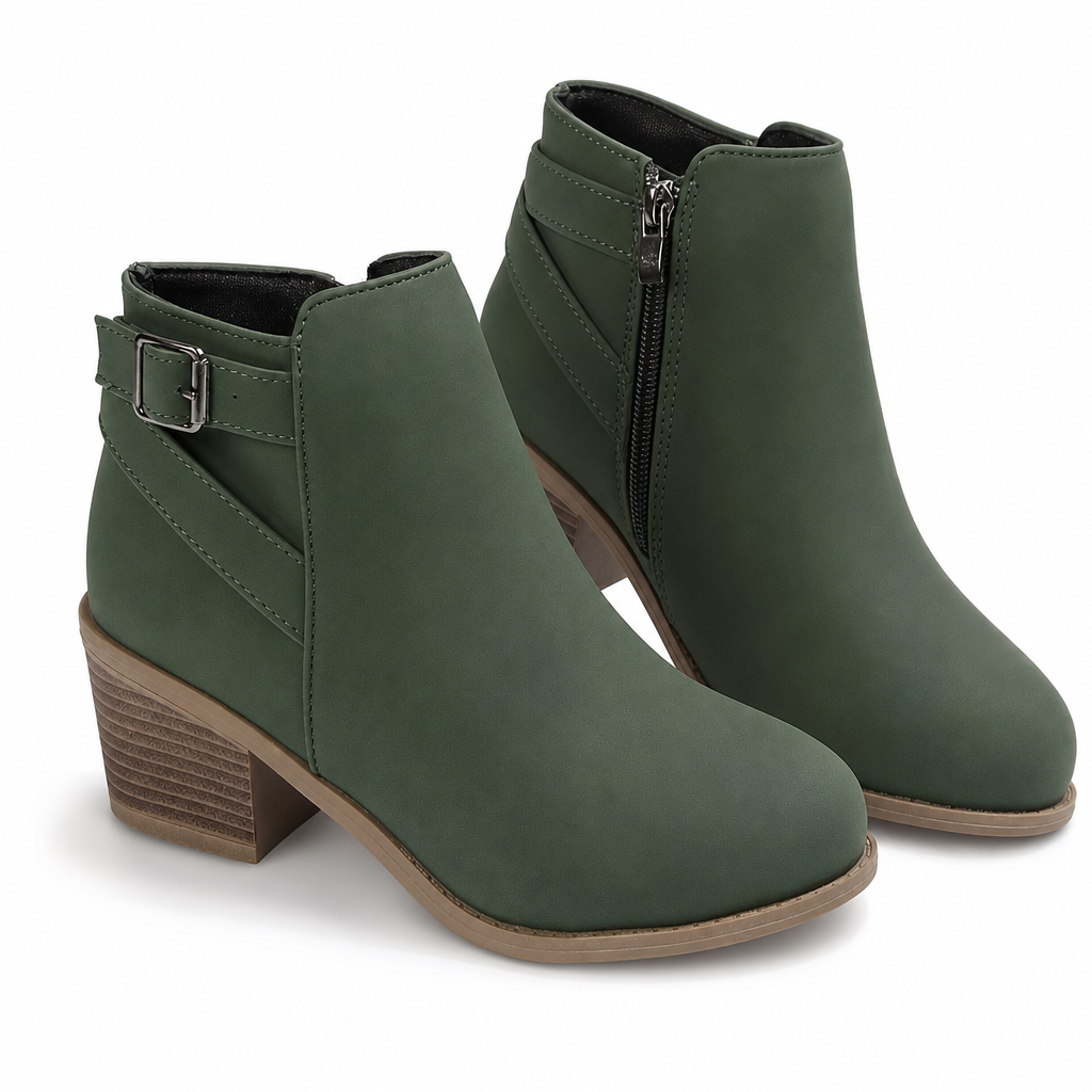 Bottines Martin en daim pour femmes avec boucle inclinée, talon moyen épais et fermeture à glissière latérale