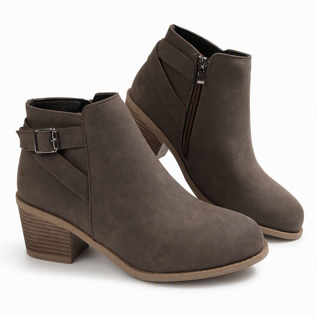 Bottines Martin en daim pour femmes avec boucle inclinée, talon moyen épais et fermeture à glissière latérale
