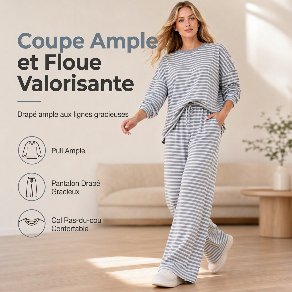 Ensemble décontracté pour femme : haut rayé et pantalon