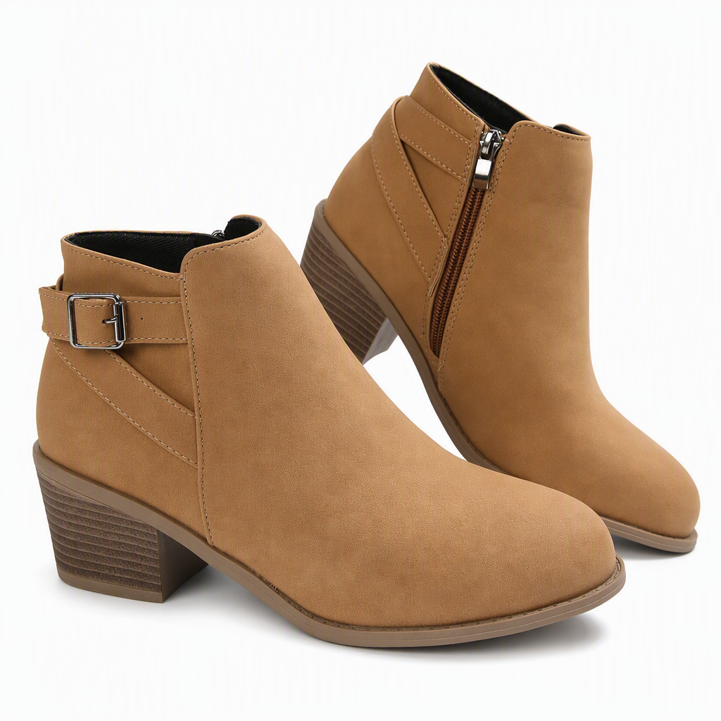 Bottines Martin en daim pour femmes avec boucle inclinée, talon moyen épais et fermeture à glissière latérale
