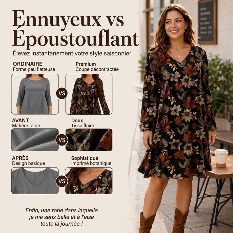 Robe élégante pour femme à imprimé feuille d'érable