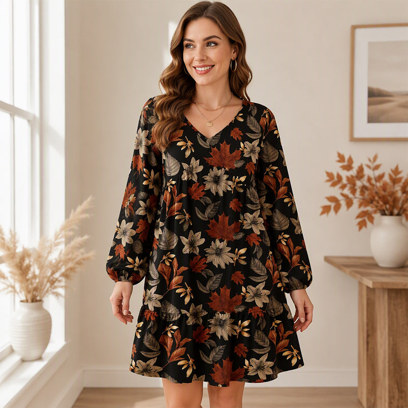 Robe élégante pour femme à imprimé feuille d'érable