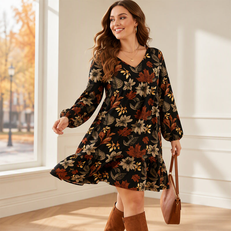 Robe élégante pour femme à imprimé feuille d'érable
