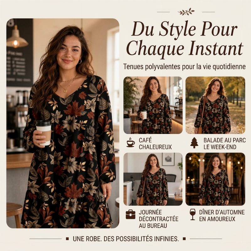 Robe élégante pour femme à imprimé feuille d'érable