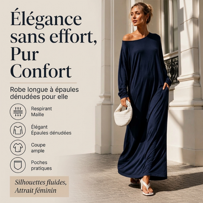 Robe maxi femme à manches longues et col bardot