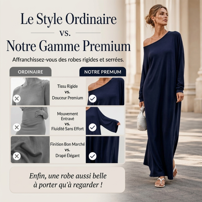 Robe maxi femme à manches longues et col bardot