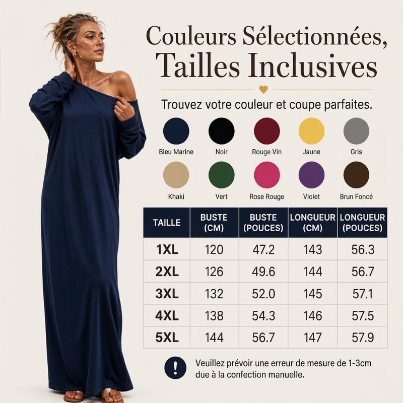 Robe maxi femme à manches longues et col bardot