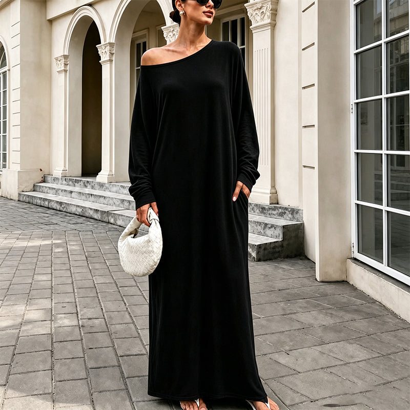 Robe maxi femme à manches longues et col bardot