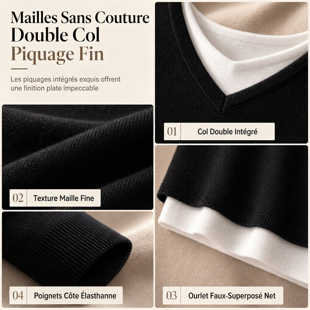 Haut en maille faux deux-pièces à col V pour femme