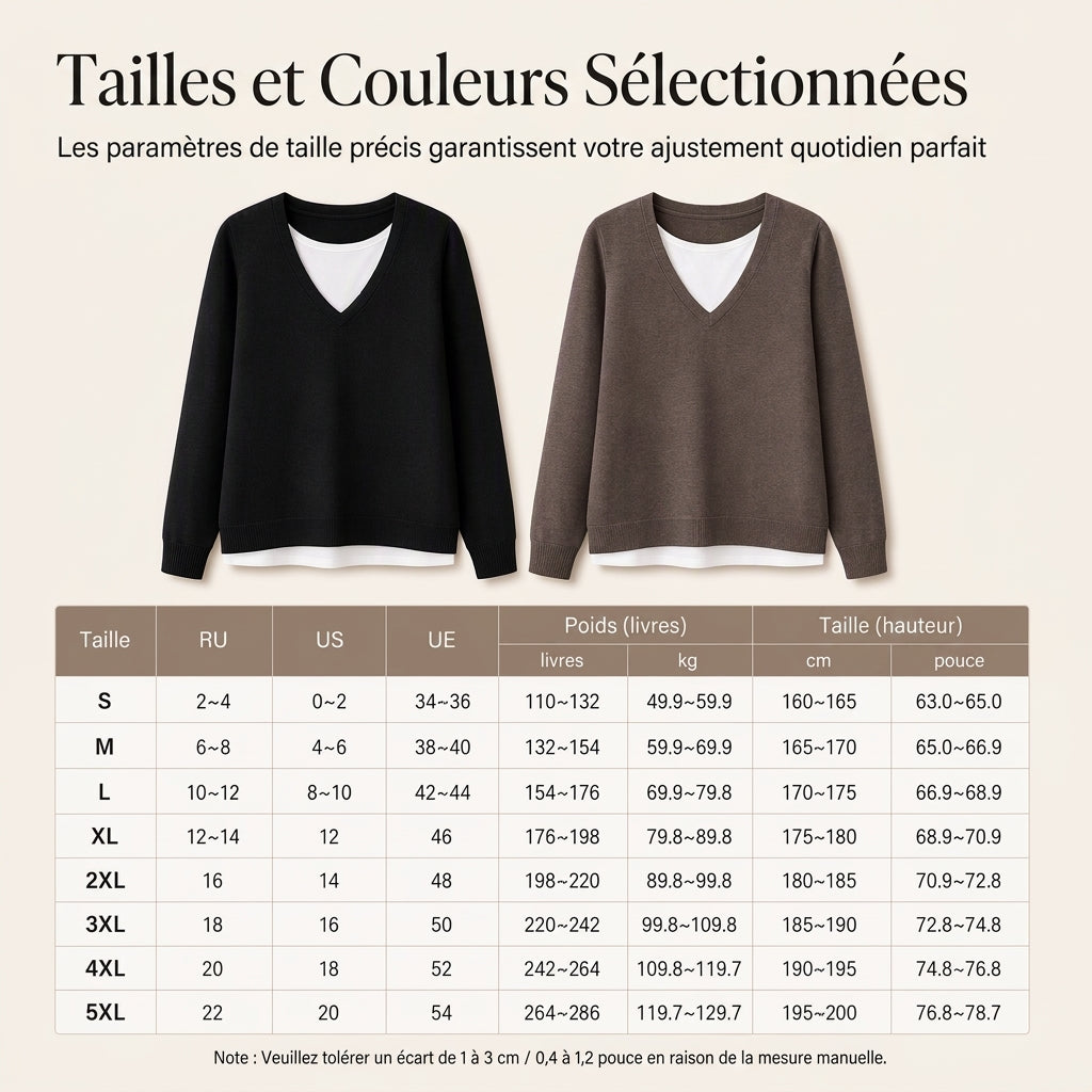 Haut en maille faux deux-pièces à col V pour femme