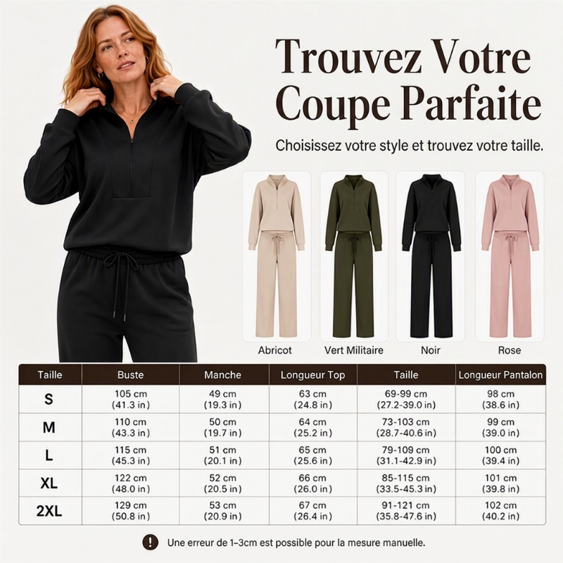 Ensemble sweatshirt à demi-zip et pantalon large pour femme