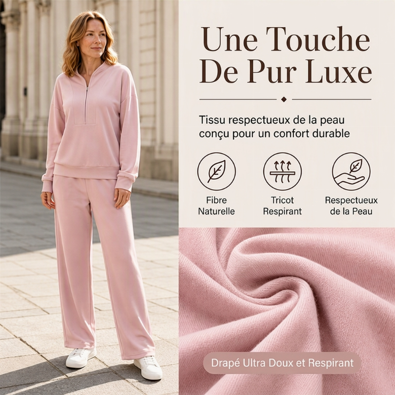 Ensemble sweatshirt à demi-zip et pantalon large pour femme