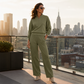 Ensemble sweatshirt à demi-zip et pantalon large pour femme