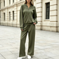 Ensemble sweatshirt à demi-zip et pantalon large pour femme