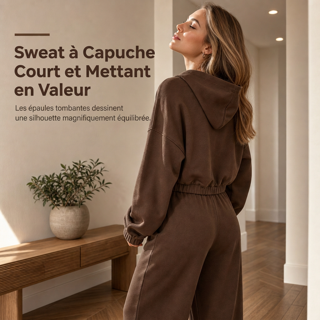 Ensemble de détente décontracté pour femme en maille douce deux pièces avec sweat à capuche zippé et pantalon large