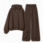 Ensemble de détente décontracté pour femme en maille douce deux pièces avec sweat à capuche zippé et pantalon large