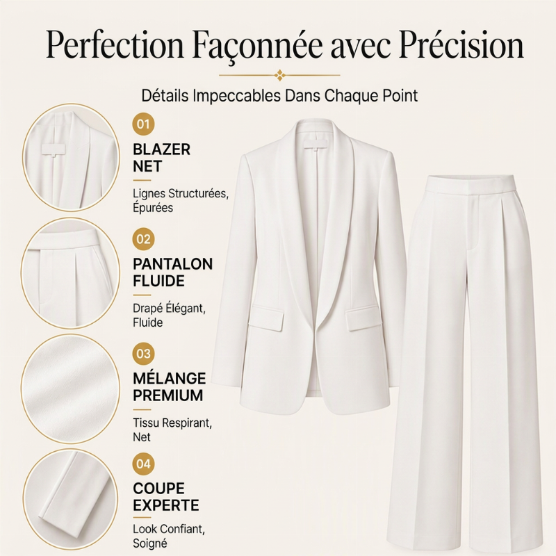 Ensemble veste de tailleur à col châle et pantalon large pour femme