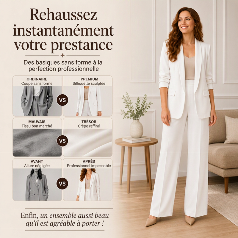 Ensemble veste de tailleur à col châle et pantalon large pour femme