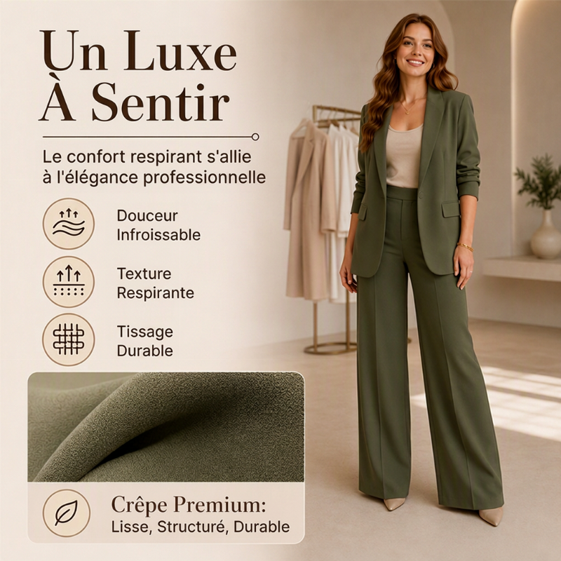 Ensemble veste de tailleur à col châle et pantalon large pour femme