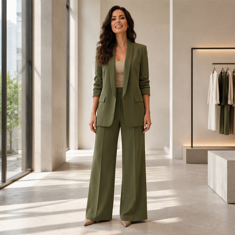 Ensemble veste de tailleur à col châle et pantalon large pour femme