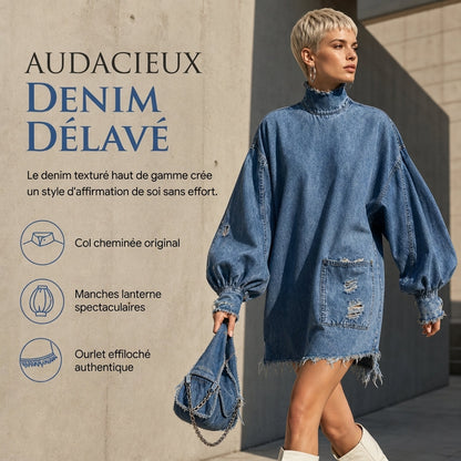 Robe mini en jean oversize à col montant pour femme