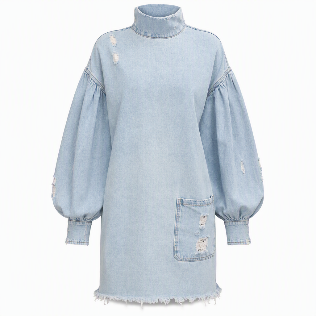Robe mini en jean oversize à col montant pour femme