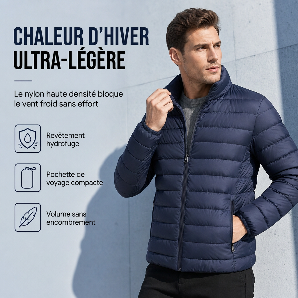 Manteau d'hiver matelassé léger à col montant pour homme