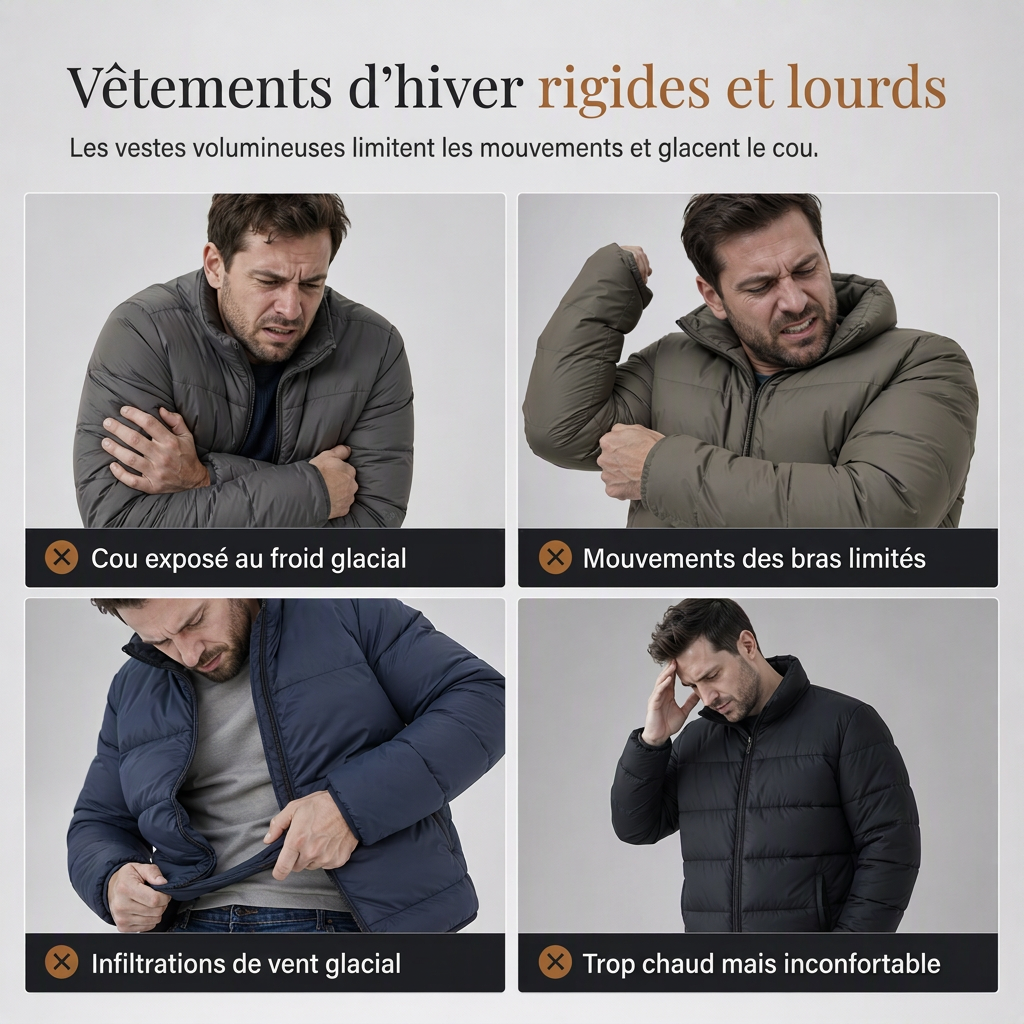 Manteau d'hiver matelassé léger à col montant pour homme
