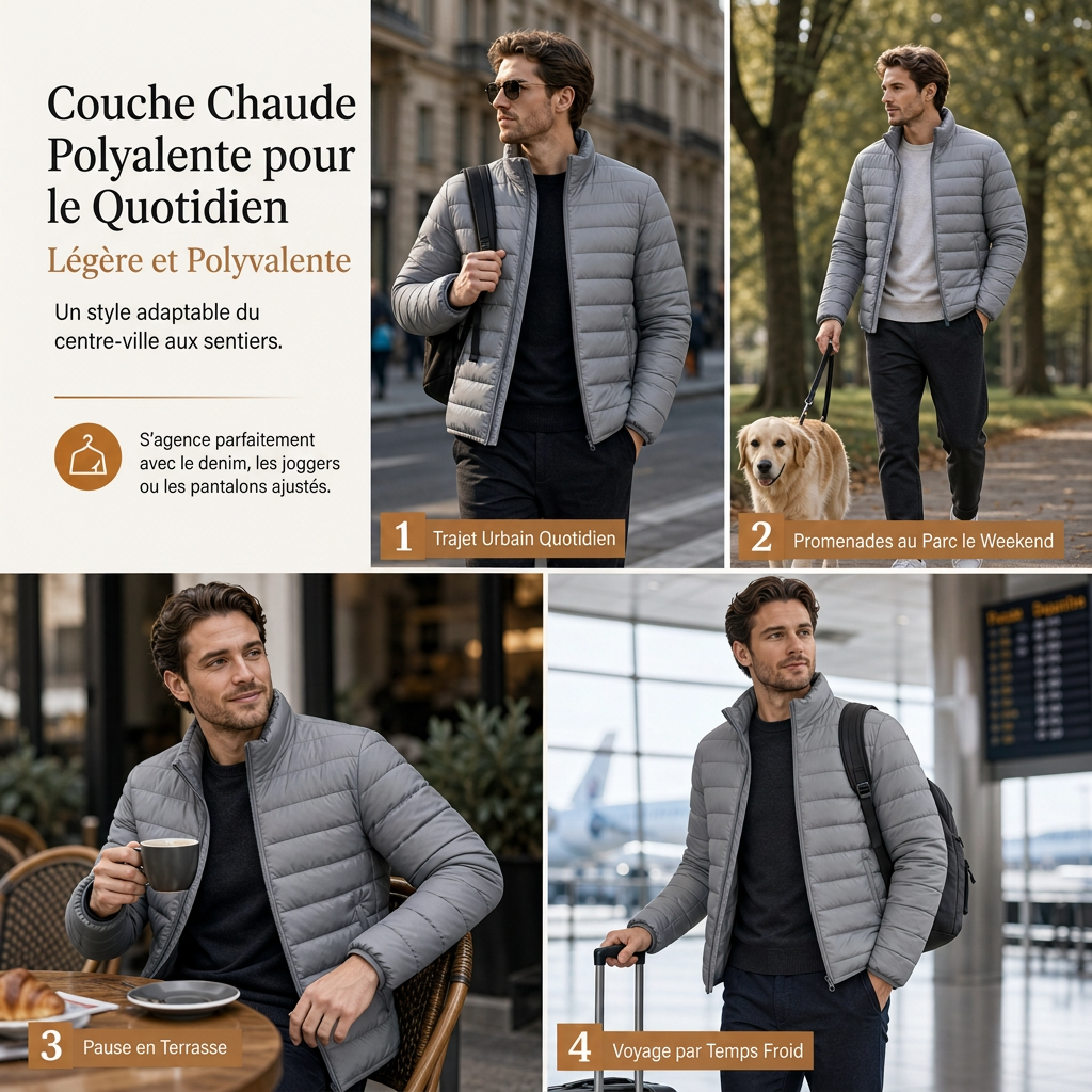 Manteau d'hiver matelassé léger à col montant pour homme
