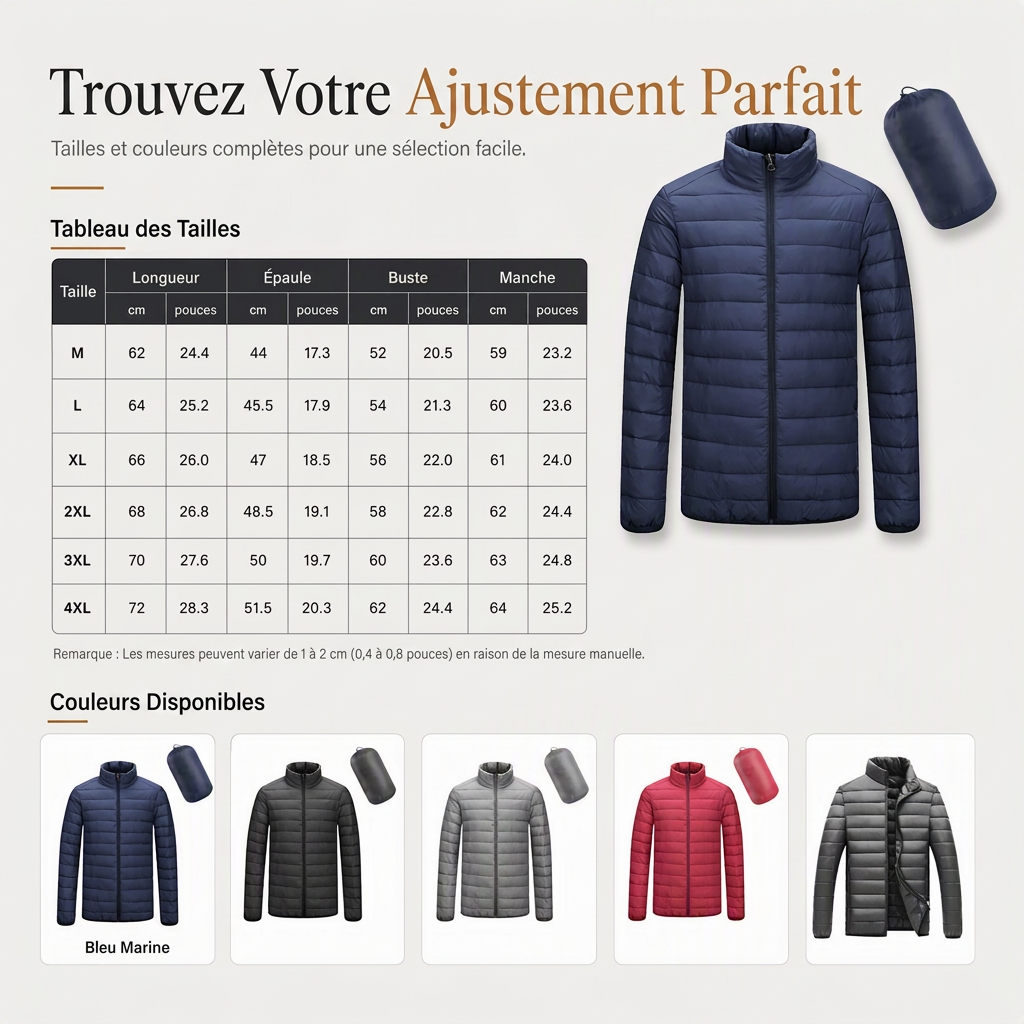 Manteau d'hiver matelassé léger à col montant pour homme