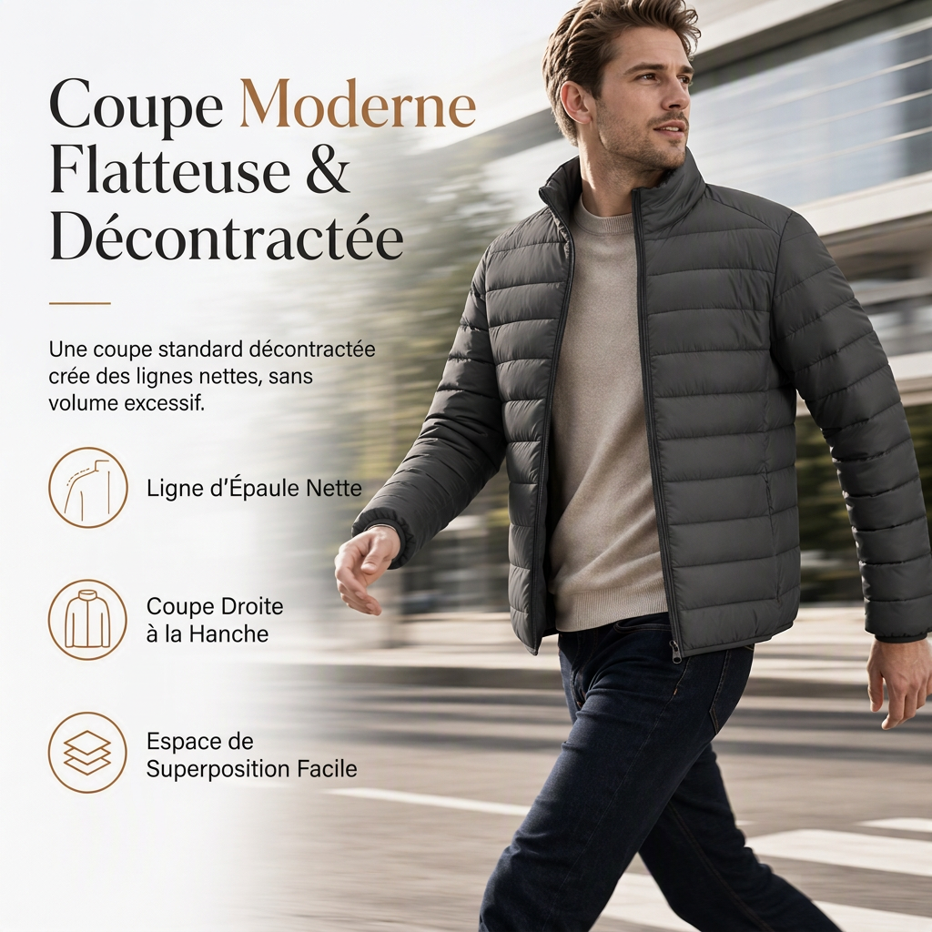 Manteau d'hiver matelassé léger à col montant pour homme