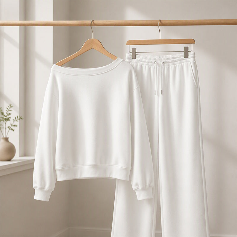 🔥 50% OFF | Women's Off-Shoulder Lounge Set – Wide-Leg Pants & Relaxed Fit