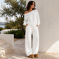 🔥 50% OFF | Women's Off-Shoulder Lounge Set – Wide-Leg Pants & Relaxed Fit