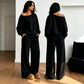 🔥 50% OFF | Women's Off-Shoulder Lounge Set – Wide-Leg Pants & Relaxed Fit