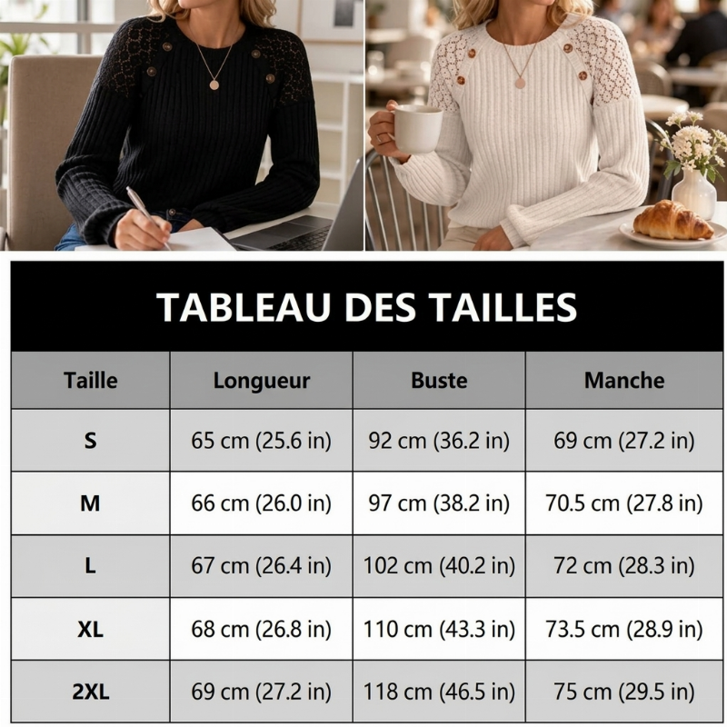 Haut décontracté pour femme en maille côtelée à manches longues