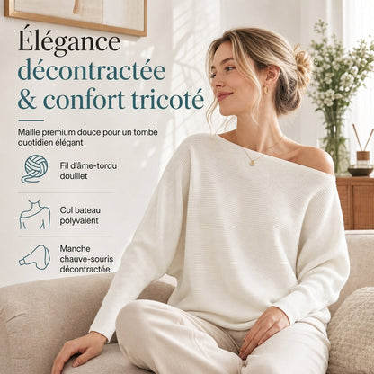 Haut en maille côtelée épaules dénudées coupe ample pour femme