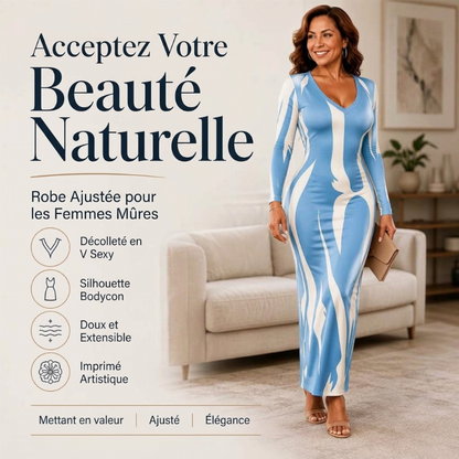 Robe longue moulante à manches longues imprimée pour femme