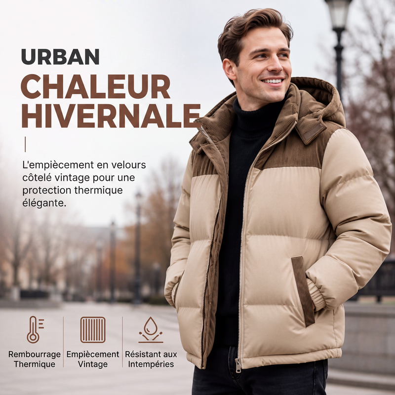 Doudoune à capuche color-block pour homme, hiver