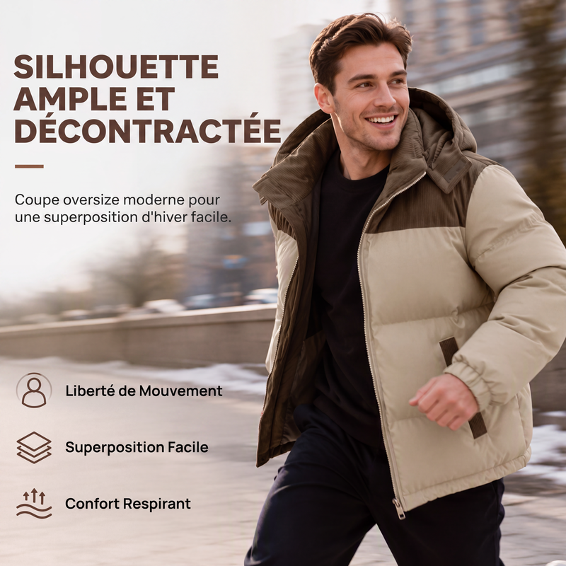 Doudoune à capuche color-block pour homme, hiver
